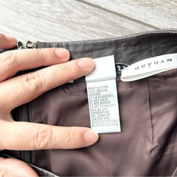 Peter Nygard Brown Buttery Leather Laser Cutout Hem Midi Skirt - Picture 8 of 13